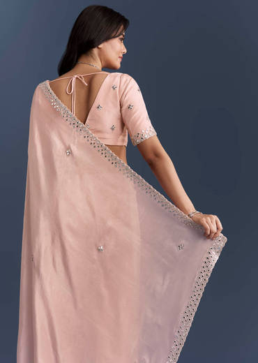 Peach Tissue Saree With Heavy Hand Embroidery
