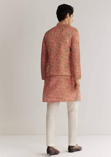 Peach Tissue Stone Sequin Work Kurta Jacket Set