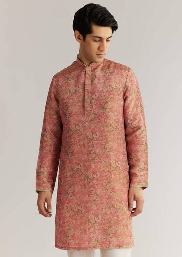 Peach Tissue Stone Sequin Work Kurta Jacket Set