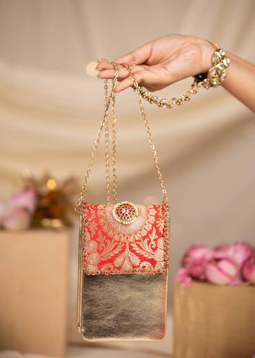 Pink and Gold Kundan Flap Bag