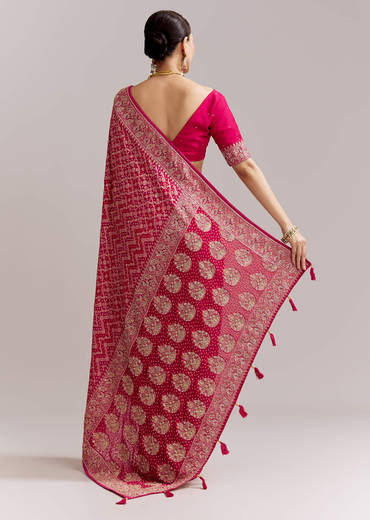 Rani Pink Banarasi Georgette Saree With Heavy Embroidery