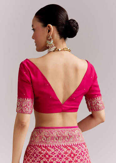 Rani Pink Banarasi Georgette Saree With Heavy Embroidery