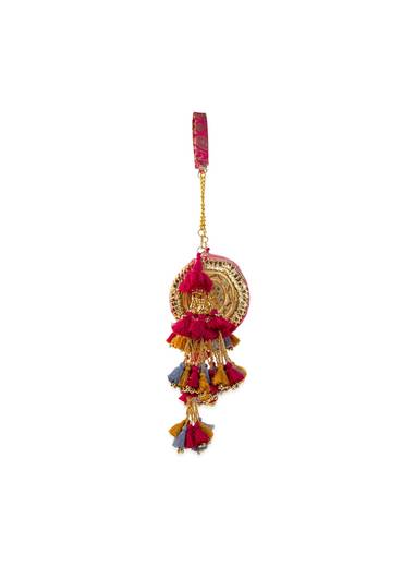 Pink Brocade Kundan Bag with Tassel