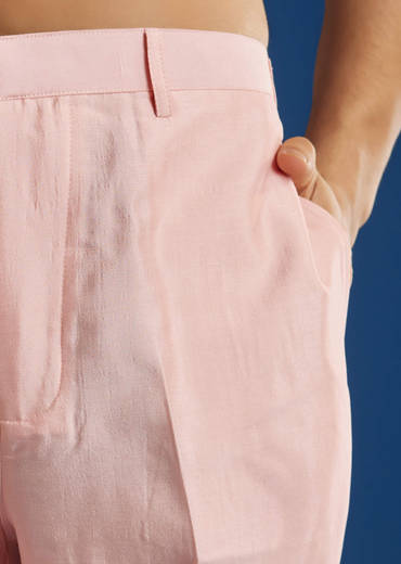 Pink Cotton Silk Jacket Kurta Set With Threadwork