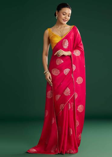 Pink Dola Silk Saree With Gotapatti And Brocade Border