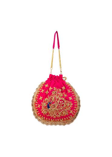 Pink Embroidered Motif Potli Bag