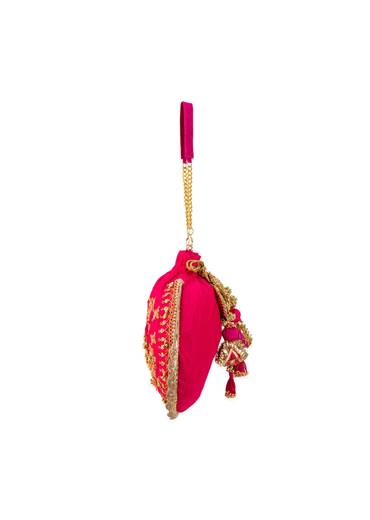 Pink Embroidered Motif Potli Bag