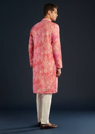 Pink Floral Print Art Silk Kurta and Pant Set