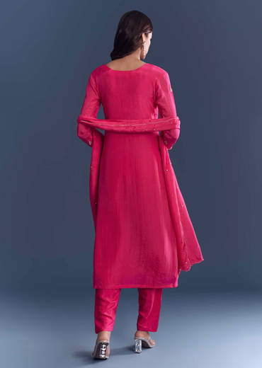Pink Hosiery Kurta Set With Cutdana And Mirror Work