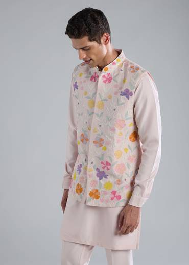 Pink Kurta Jacket Set With Dori Work Detailing