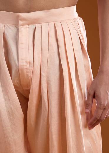 Pink Linen Satin Mens Kurta Pant Set