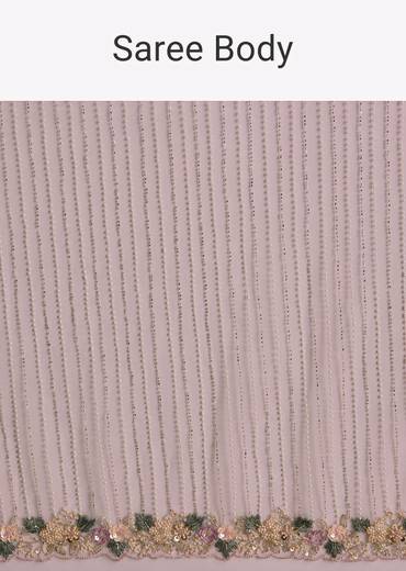 Pink Net Saree With Pastel Floral Embroidery And Resham Detailing