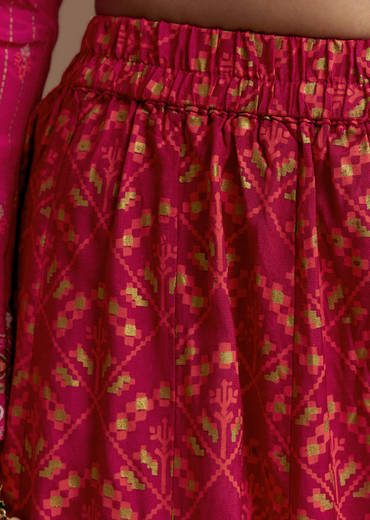 Pink Printed Flared Kurta and Palazzo Set