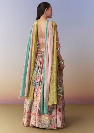 Pink Printed Lehenga Set with Gotta Lace