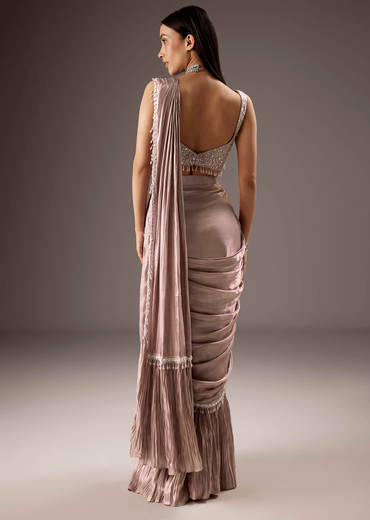 Pink Sequins Saree With Embroidered Blouse