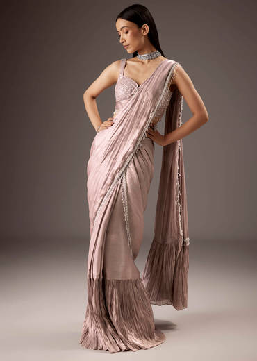 Pink Sequins Saree With Embroidered Blouse