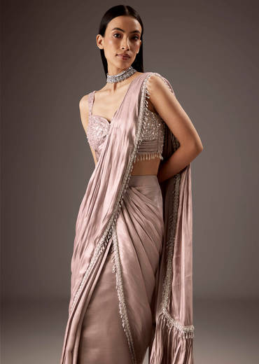 Pink Sequins Saree With Embroidered Blouse