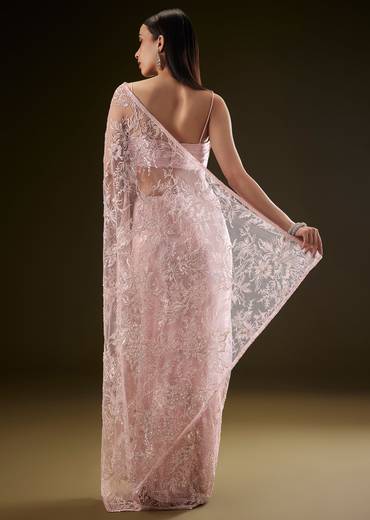 Pink Sequins Saree With Ruched Blouse