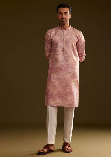 Pink Silk Abstract Printed Kurta Set