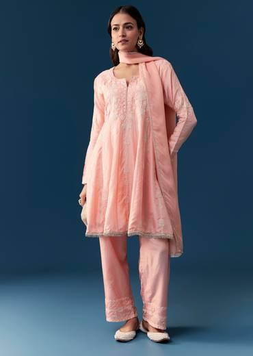 Pink Silk Anarkali Suit With Thread Work Detail