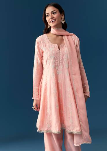 Pink Silk Anarkali Suit With Thread Work Detail