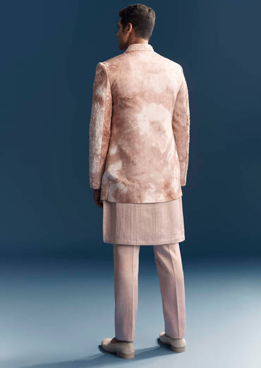 Pink Silk Indo Western Set For Men With Hand Embroidery