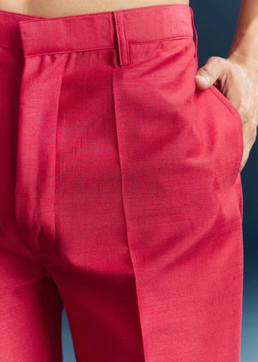 Pink Silk Kurta Jacket Set With Thread Detail Work