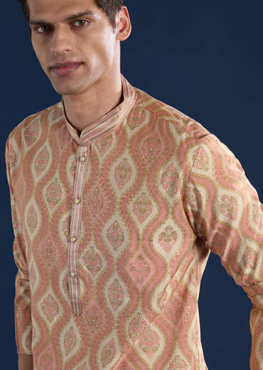 Pink Kurta silk Set in Traditional Printed Motifs