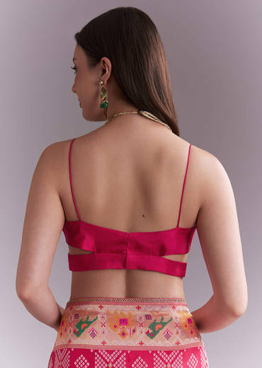 Pink Silk Woven Saree With Multicolour Geometric Motifs