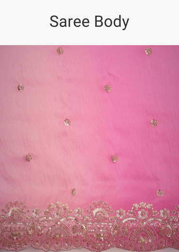 Pink Tissue Floral Embroidered Saree With Scallop Border