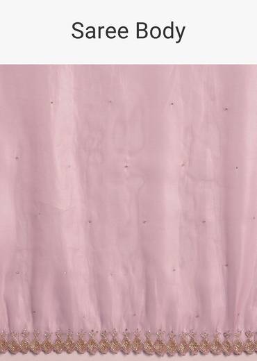 Pink Tissue Saree With All Over Stone Embellishment And Cutdana Scallop Border
