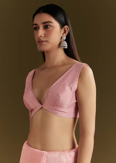 Pink Tissue Saree With Heavy Cutdana And Beads Embroidery