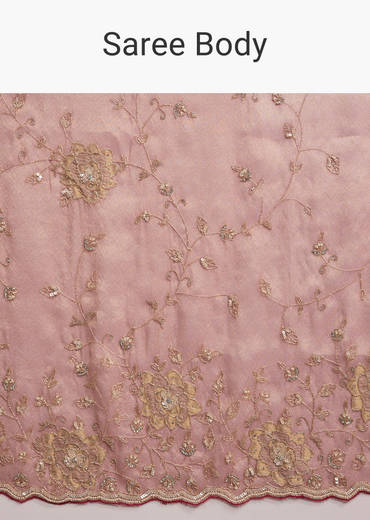 Pink Tissue Saree With Heavy Hand Embroidery