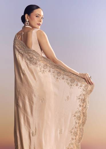 Pink Tissue Saree With Scallop Border