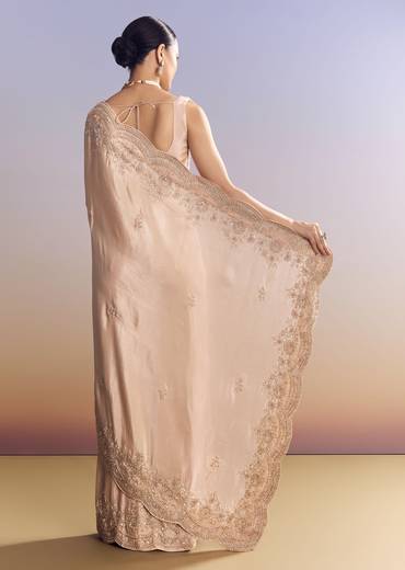 Pink Tissue Saree With Scallop Border