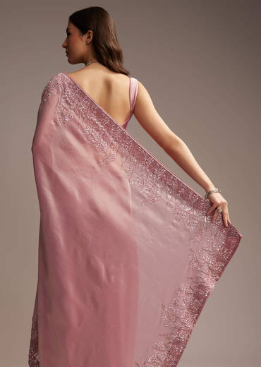 Pink Tissue Saree with Sequins and Cutdana Embroidery