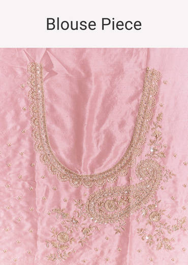 Pink Tissue Saree With Zardosi Moti And Cutdana Blouse