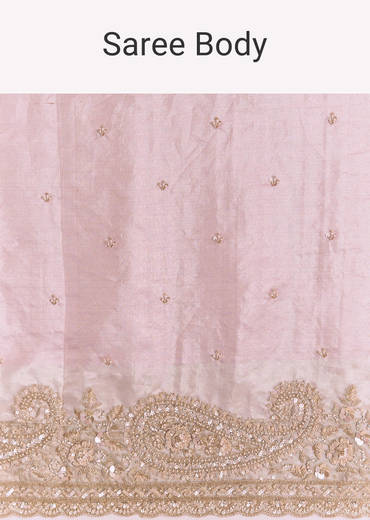 Pink Tissue Saree With Zardosi Moti And Cutdana Blouse