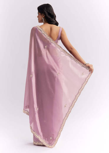 Pink Tissue Silk Saree With Heavy Hand Embroidery