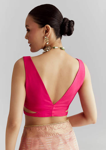 Pink Tissue Silk Woven Saree With Weavy Motif Embroidery