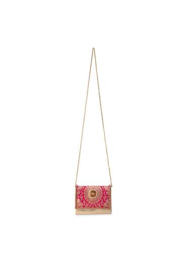 Pink Zari and Kundan Brocade Rectangular Flap Bag
