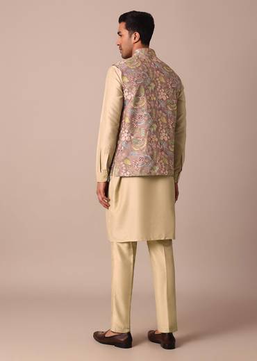 Pink Jacket Kurta Set With Thread Work