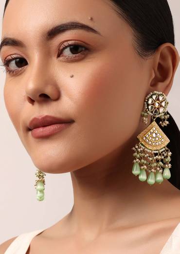 Pink Kundan Choker Set With Green Bead Drops