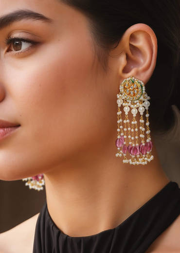 Pink Kundan Encrusted Earrings