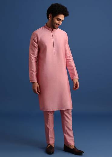 Pink Kurta Jacket Set With Dori Work And Stone Embroidery