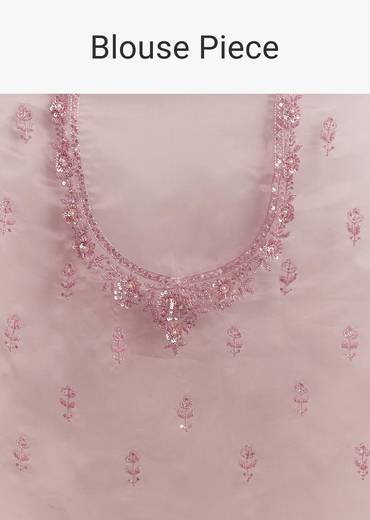 Pinkish Lavender Tissue Saree With Sequins Cutdana And Scallop Border