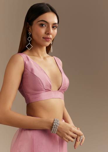 Pinkish Lavender Tissue Saree With Sequins Cutdana And Scallop Border