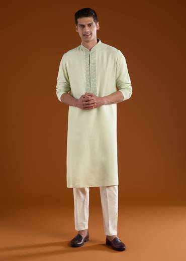 Pista Green Mens Kurta Pant Set