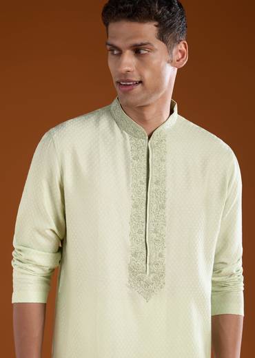 Pista Green Mens Kurta Pant Set