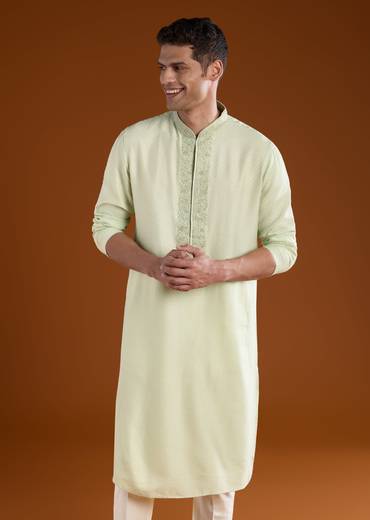 Pista Green Mens Kurta Pant Set